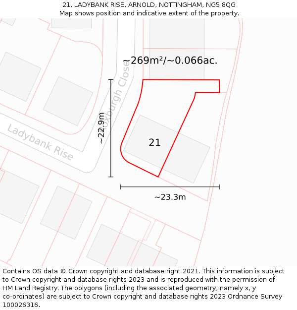 21, LADYBANK RISE, ARNOLD, NOTTINGHAM, NG5 8QG: Plot and title map