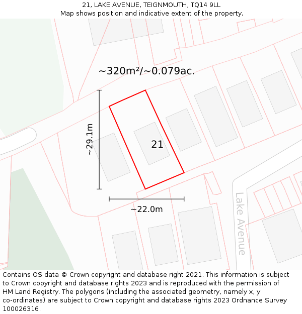 21, LAKE AVENUE, TEIGNMOUTH, TQ14 9LL: Plot and title map