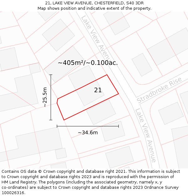 21, LAKE VIEW AVENUE, CHESTERFIELD, S40 3DR: Plot and title map