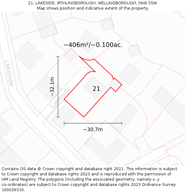 21, LAKESIDE, IRTHLINGBOROUGH, WELLINGBOROUGH, NN9 5SW: Plot and title map