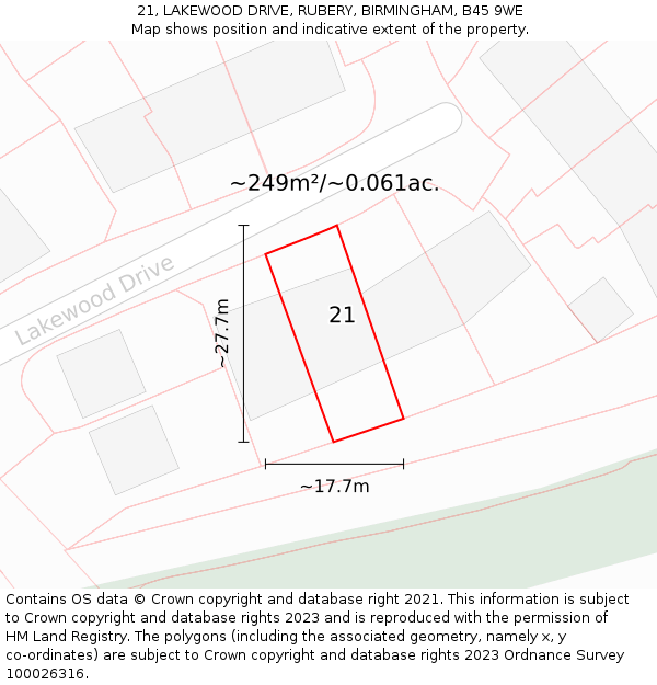 21, LAKEWOOD DRIVE, RUBERY, BIRMINGHAM, B45 9WE: Plot and title map