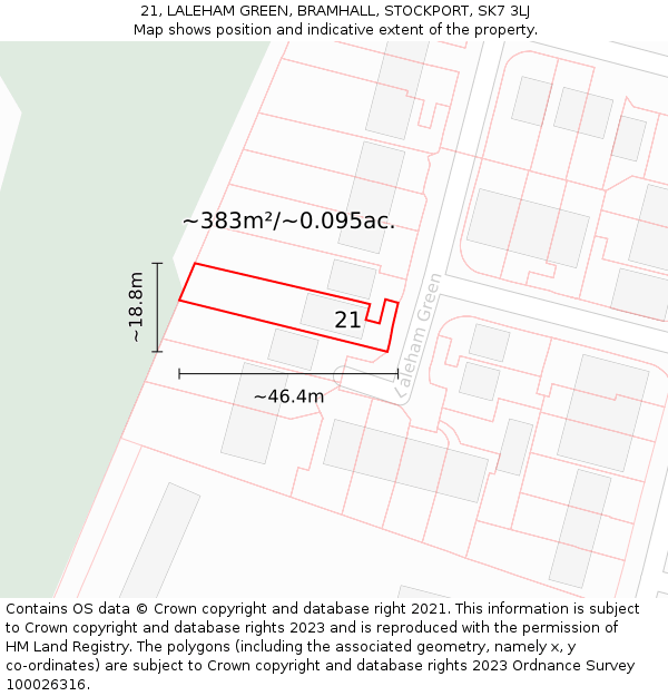 21, LALEHAM GREEN, BRAMHALL, STOCKPORT, SK7 3LJ: Plot and title map