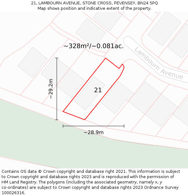 21, LAMBOURN AVENUE, STONE CROSS, PEVENSEY, BN24 5PQ: Plot and title map