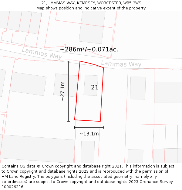 21, LAMMAS WAY, KEMPSEY, WORCESTER, WR5 3WS: Plot and title map