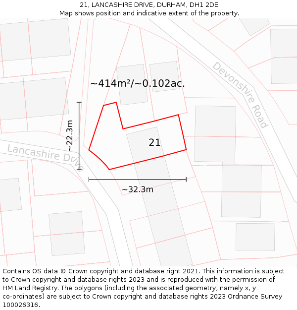 21, LANCASHIRE DRIVE, DURHAM, DH1 2DE: Plot and title map