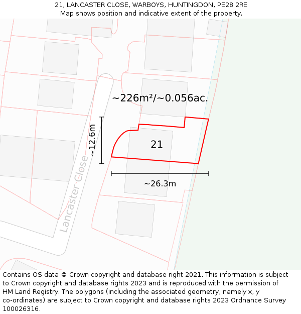 21, LANCASTER CLOSE, WARBOYS, HUNTINGDON, PE28 2RE: Plot and title map