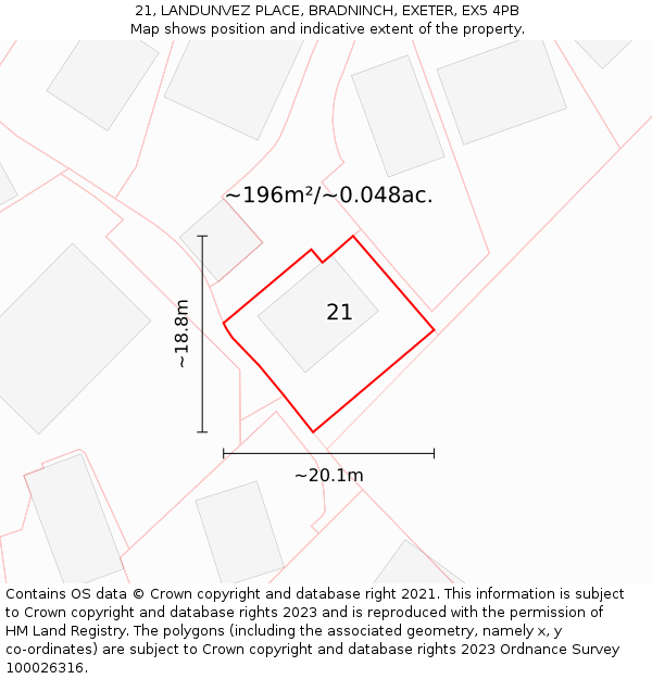 21, LANDUNVEZ PLACE, BRADNINCH, EXETER, EX5 4PB: Plot and title map