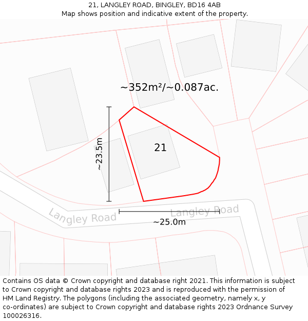 21, LANGLEY ROAD, BINGLEY, BD16 4AB: Plot and title map