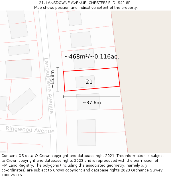 21, LANSDOWNE AVENUE, CHESTERFIELD, S41 8PL: Plot and title map