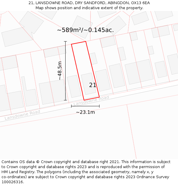 21, LANSDOWNE ROAD, DRY SANDFORD, ABINGDON, OX13 6EA: Plot and title map