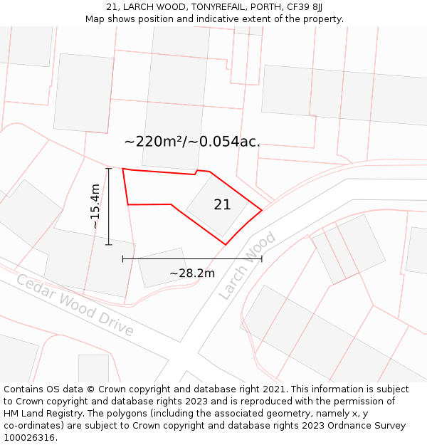 21, LARCH WOOD, TONYREFAIL, PORTH, CF39 8JJ: Plot and title map