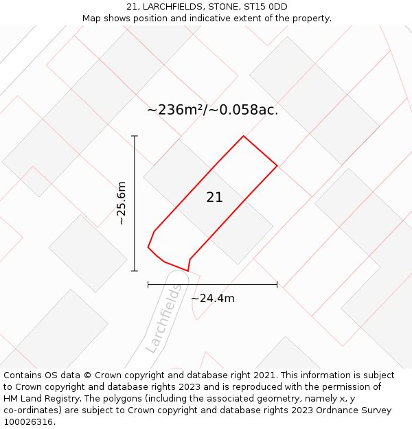 21, LARCHFIELDS, STONE, ST15 0DD: Plot and title map