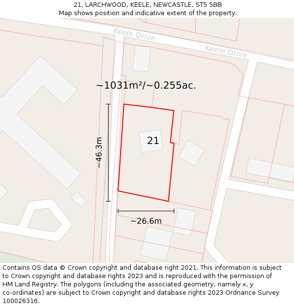 21, LARCHWOOD, KEELE, NEWCASTLE, ST5 5BB: Plot and title map