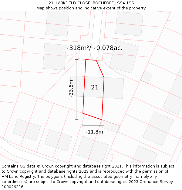 21, LARKFIELD CLOSE, ROCHFORD, SS4 1SS: Plot and title map