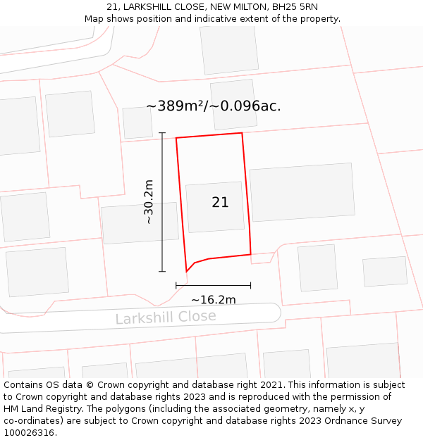 21, LARKSHILL CLOSE, NEW MILTON, BH25 5RN: Plot and title map