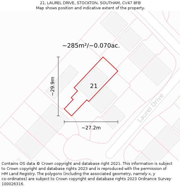 21, LAUREL DRIVE, STOCKTON, SOUTHAM, CV47 8FB: Plot and title map