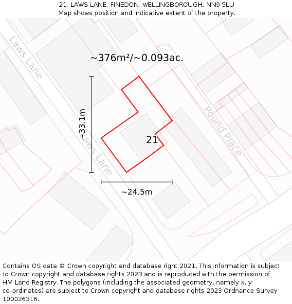 21, LAWS LANE, FINEDON, WELLINGBOROUGH, NN9 5LU: Plot and title map