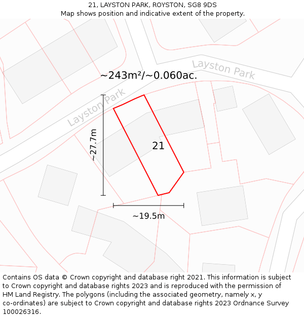 21, LAYSTON PARK, ROYSTON, SG8 9DS: Plot and title map