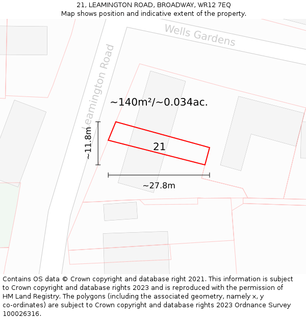 21, LEAMINGTON ROAD, BROADWAY, WR12 7EQ: Plot and title map