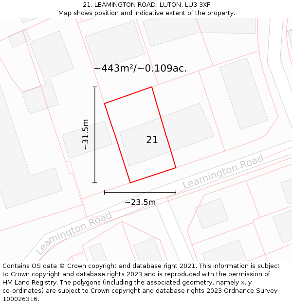 21, LEAMINGTON ROAD, LUTON, LU3 3XF: Plot and title map