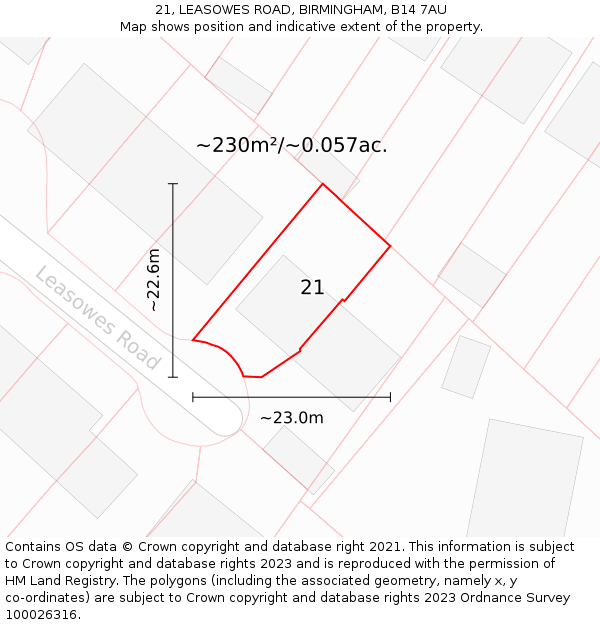 21, LEASOWES ROAD, BIRMINGHAM, B14 7AU: Plot and title map