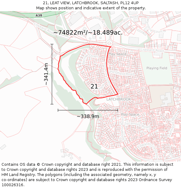 21, LEAT VIEW, LATCHBROOK, SALTASH, PL12 4UP: Plot and title map