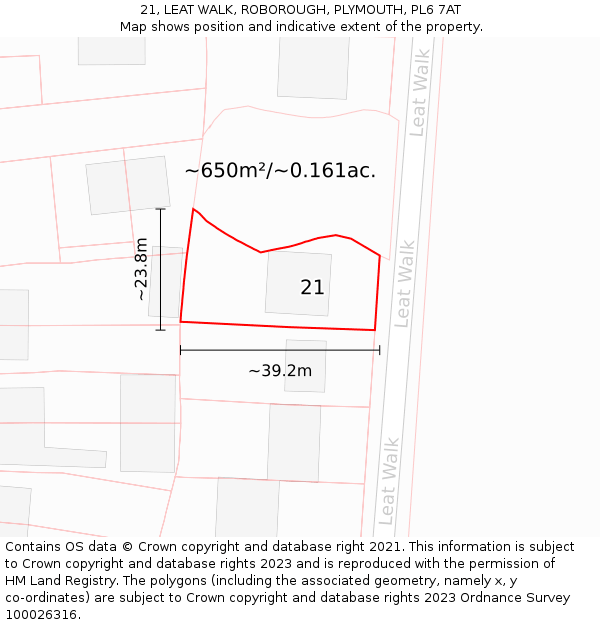 21, LEAT WALK, ROBOROUGH, PLYMOUTH, PL6 7AT: Plot and title map