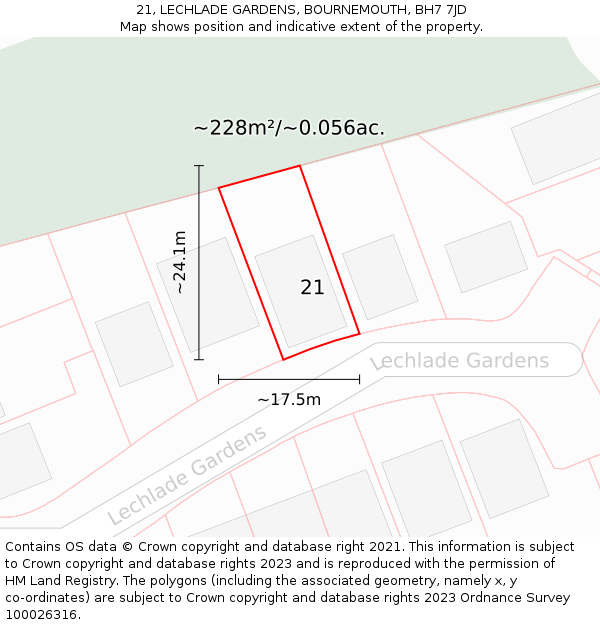 21, LECHLADE GARDENS, BOURNEMOUTH, BH7 7JD: Plot and title map