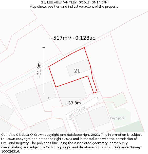 21, LEE VIEW, WHITLEY, GOOLE, DN14 0FH: Plot and title map