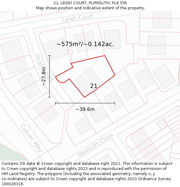 21, LEIGH COURT, PLYMOUTH, PL6 5YA: Plot and title map