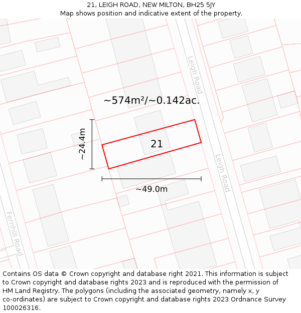 21, LEIGH ROAD, NEW MILTON, BH25 5JY: Plot and title map