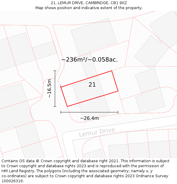 21, LEMUR DRIVE, CAMBRIDGE, CB1 9XZ: Plot and title map