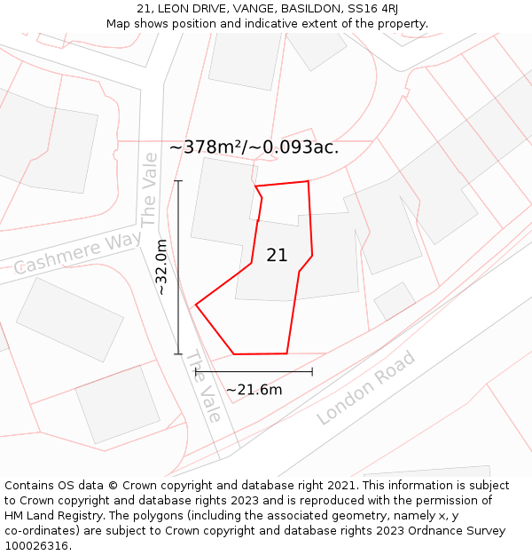 21, LEON DRIVE, VANGE, BASILDON, SS16 4RJ: Plot and title map