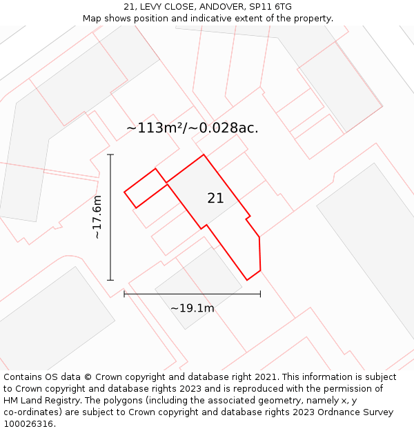 21, LEVY CLOSE, ANDOVER, SP11 6TG: Plot and title map