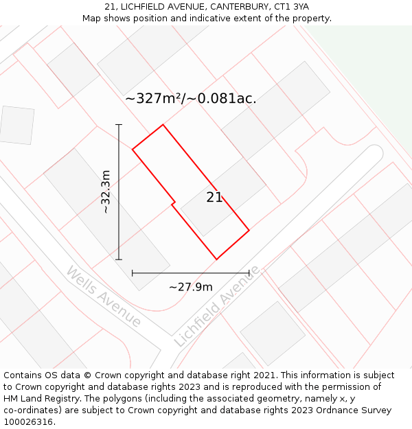 21, LICHFIELD AVENUE, CANTERBURY, CT1 3YA: Plot and title map