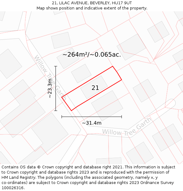 21, LILAC AVENUE, BEVERLEY, HU17 9UT: Plot and title map