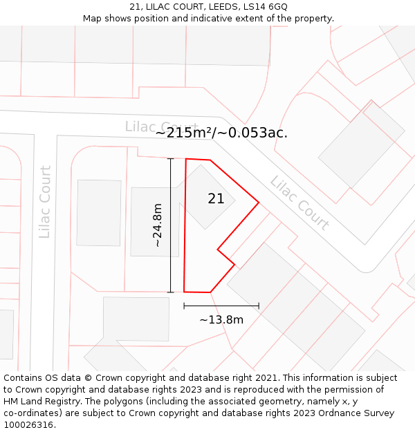 21, LILAC COURT, LEEDS, LS14 6GQ: Plot and title map