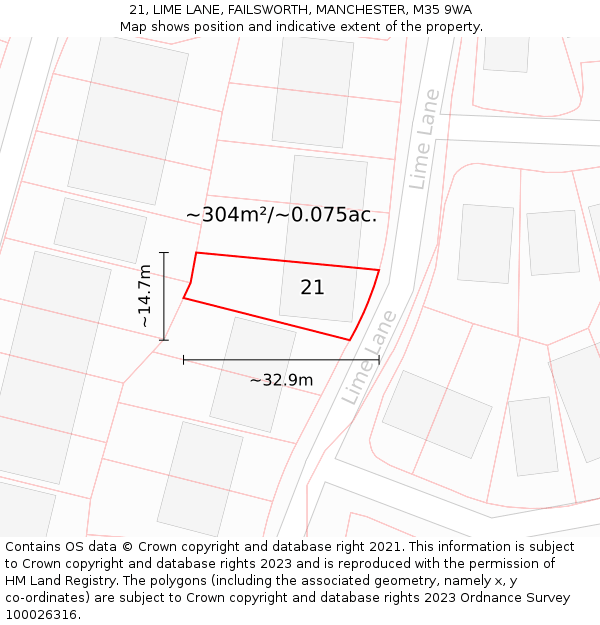 21, LIME LANE, FAILSWORTH, MANCHESTER, M35 9WA: Plot and title map