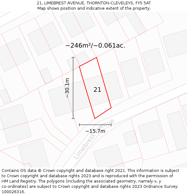 21, LIMEBREST AVENUE, THORNTON-CLEVELEYS, FY5 5AT: Plot and title map