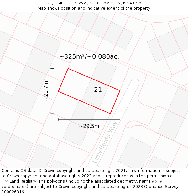 21, LIMEFIELDS WAY, NORTHAMPTON, NN4 0SA: Plot and title map