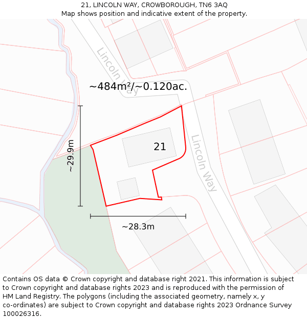 21, LINCOLN WAY, CROWBOROUGH, TN6 3AQ: Plot and title map
