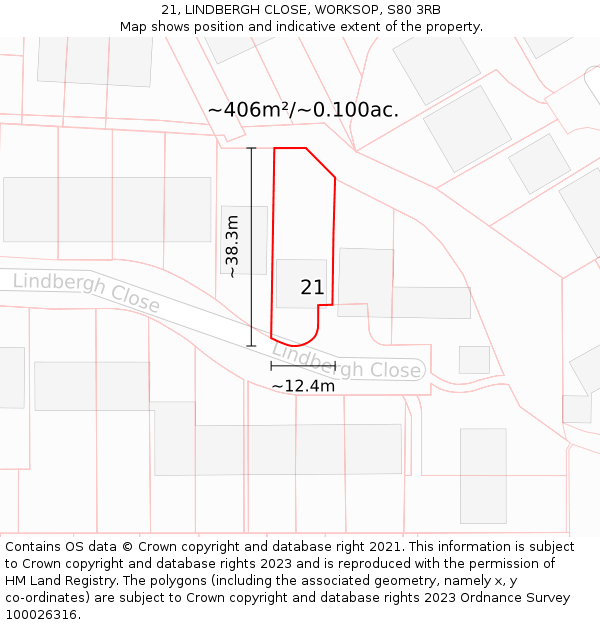 21, LINDBERGH CLOSE, WORKSOP, S80 3RB: Plot and title map