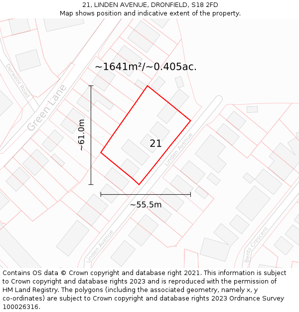 21, LINDEN AVENUE, DRONFIELD, S18 2FD: Plot and title map