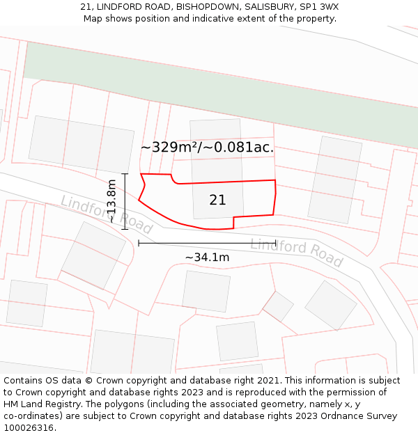 21, LINDFORD ROAD, BISHOPDOWN, SALISBURY, SP1 3WX: Plot and title map