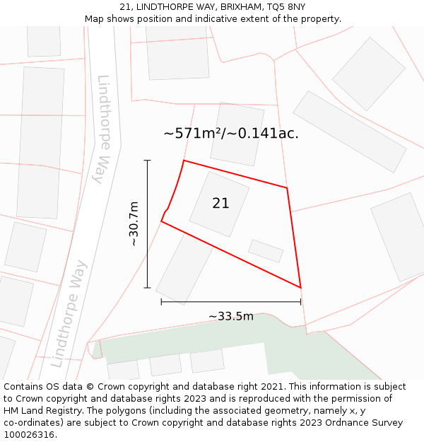 21, LINDTHORPE WAY, BRIXHAM, TQ5 8NY: Plot and title map