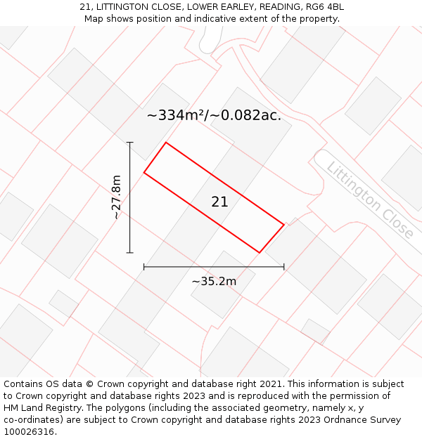 21, LITTINGTON CLOSE, LOWER EARLEY, READING, RG6 4BL: Plot and title map