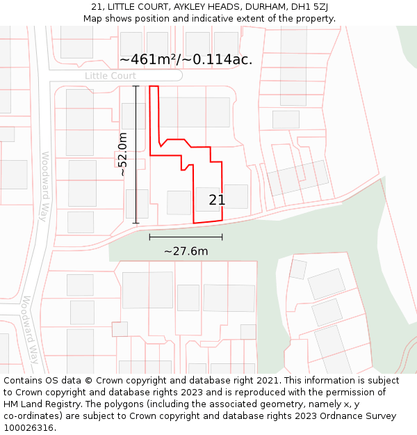 21, LITTLE COURT, AYKLEY HEADS, DURHAM, DH1 5ZJ: Plot and title map