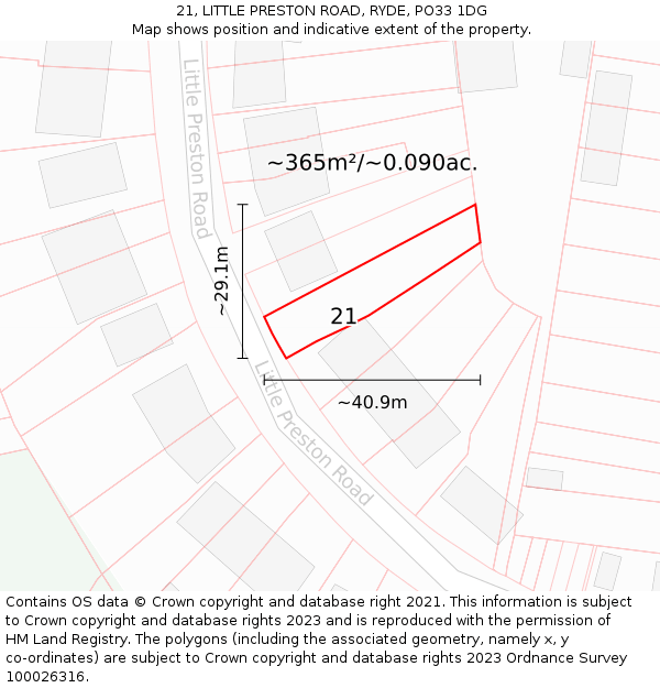 21, LITTLE PRESTON ROAD, RYDE, PO33 1DG: Plot and title map