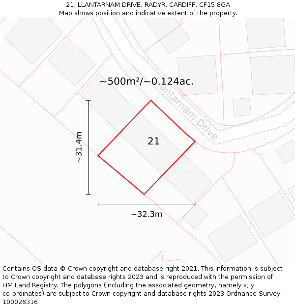 21, LLANTARNAM DRIVE, RADYR, CARDIFF, CF15 8GA: Plot and title map