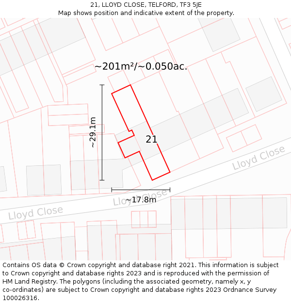 21, LLOYD CLOSE, TELFORD, TF3 5JE: Plot and title map